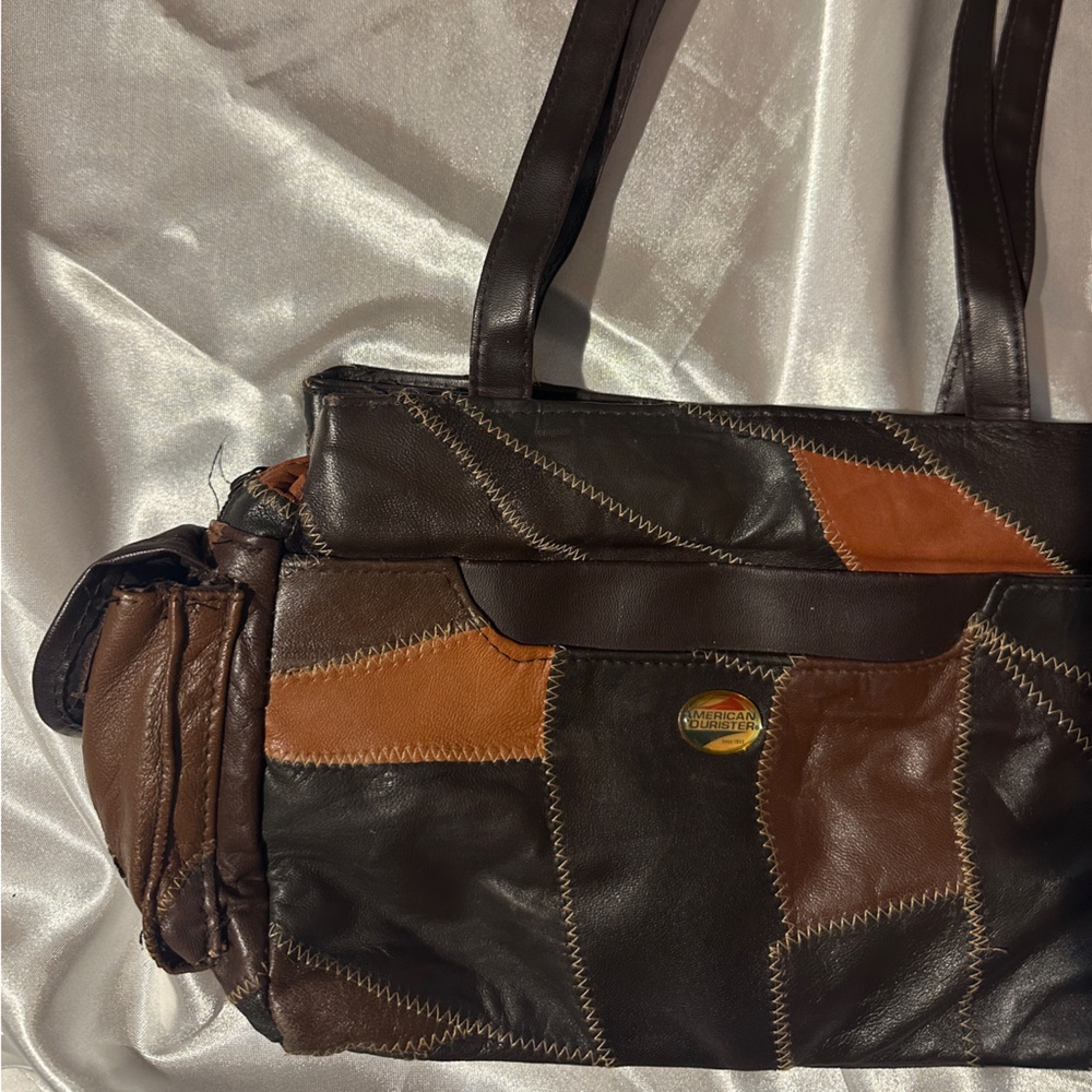 American Tourister Brown and Orange Patchwork Shoulder Bag